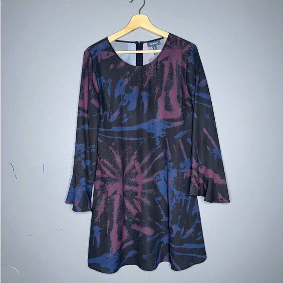 ModCloth Flared Long Sleeve Sheath Mini Dress Abstract Pattern Size Large Purple - Picture 2 of 8